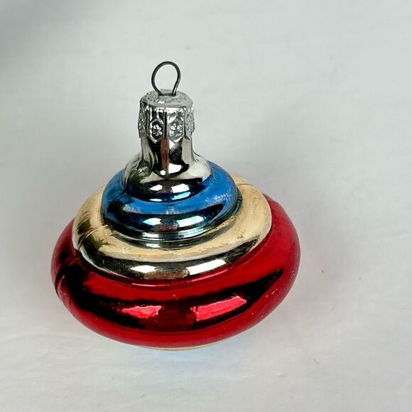 Vintage Poland Mercury Glass Christmas Ornament Spinning Top Blue Red Gold - Picture 2 of 7